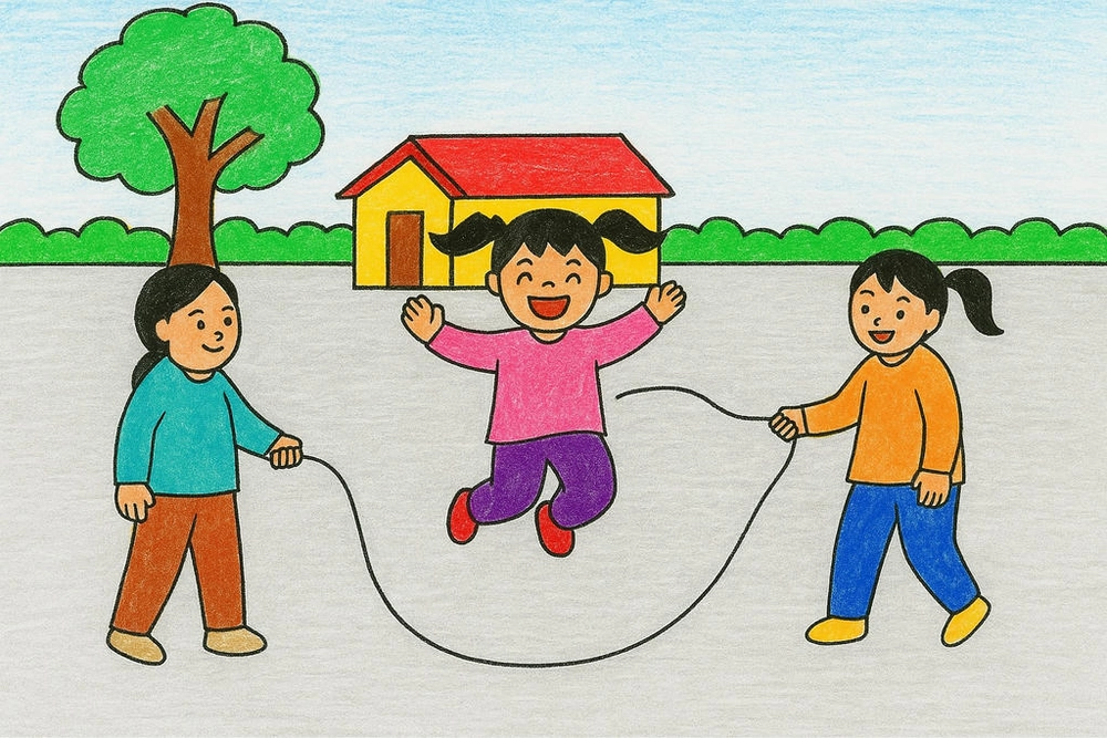 tranh vẽ trò chơi dân gian nhảy dây