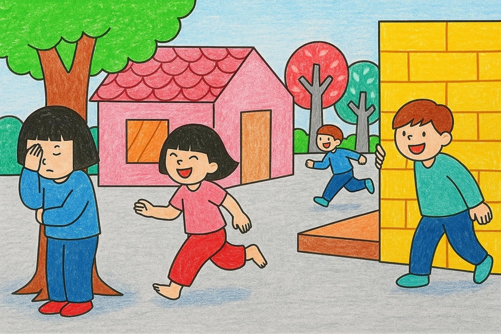 vẽ tranh trò chơi dân gian trốn tìm tuổi thơ 