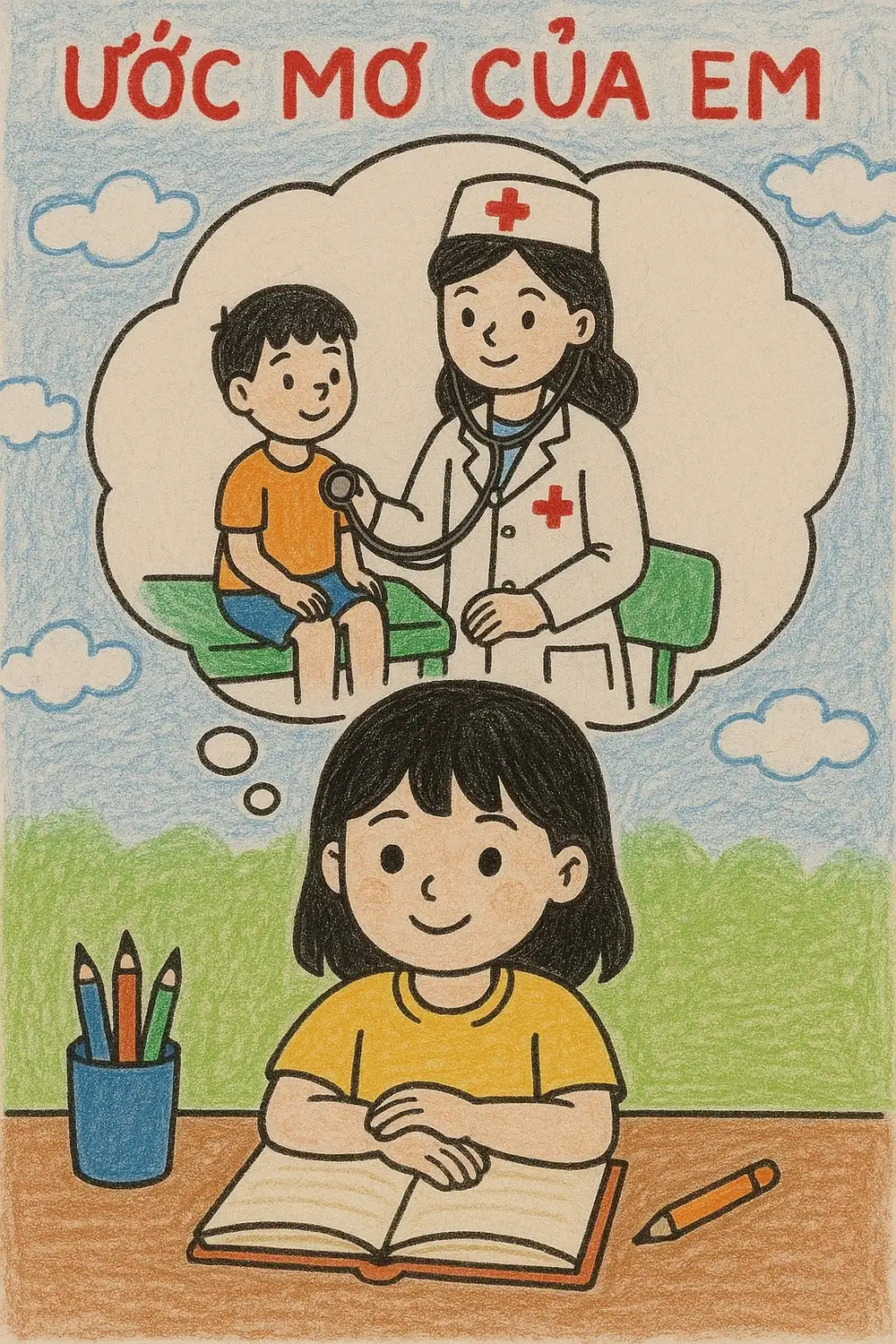 vẽ tranh ước mơ của em đơn giản
