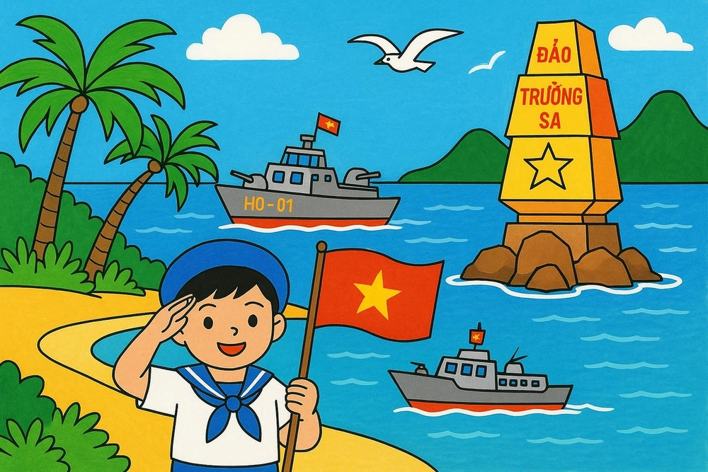 tranh vẽ biển đảo việt nam có cờ tổ quốc 