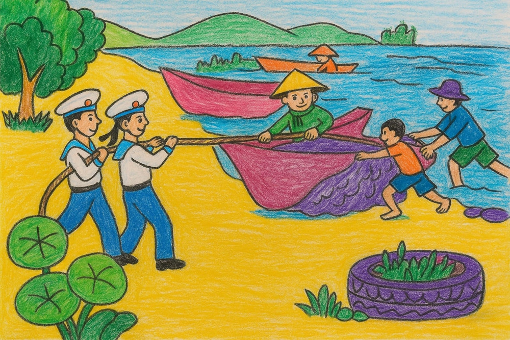 tranh vẽ biển đảo quê hương có đảo Trường Sa 