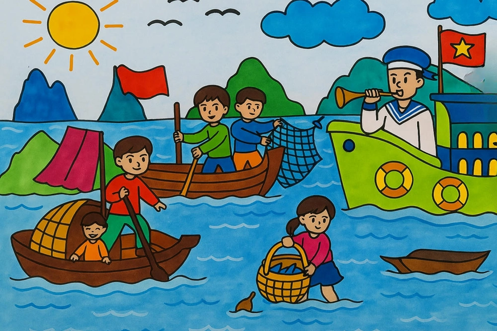 tranh vẽ về biển đảo việt nam với ngư dân 