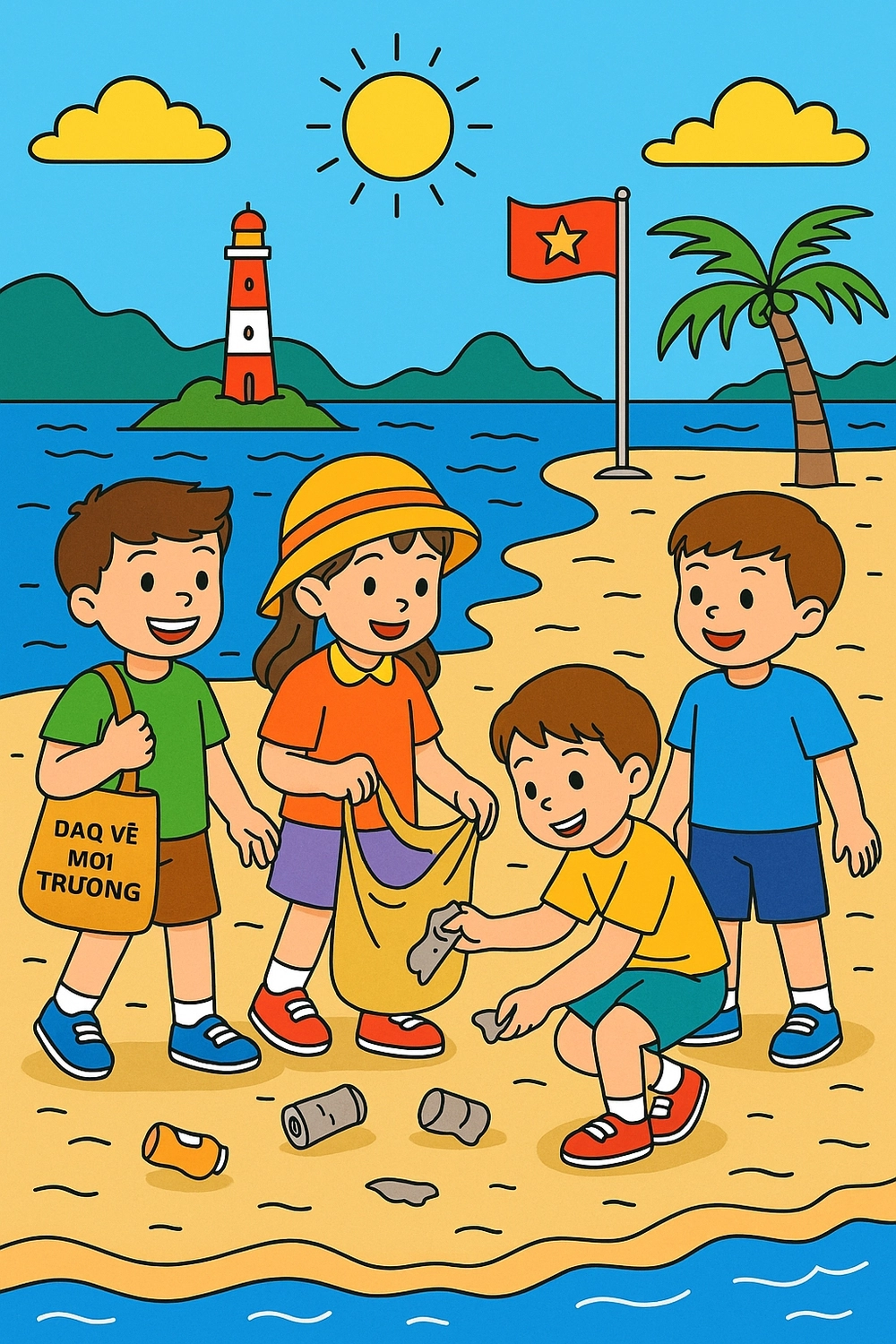 tranh vẽ về biển đảo việt nam lớp 4 có học sinh 