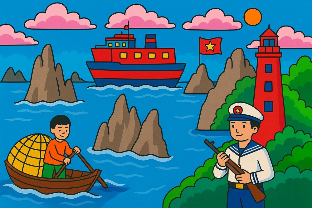 tranh vẽ về biển đảo việt nam có phong cảnh 