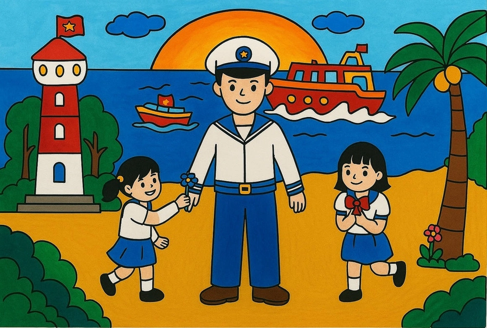 tranh vẽ biển đảo việt nam xanh mát 