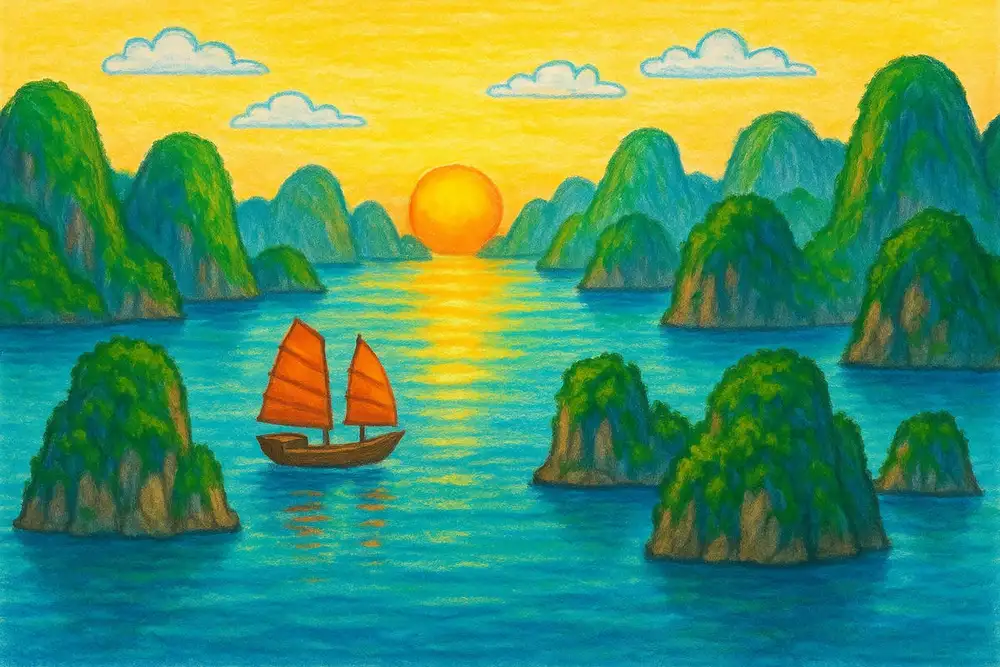 tranh vẽ vịnh hạ long tuyệt đẹp 