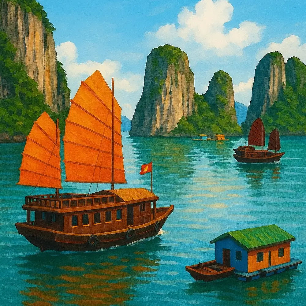 tranh vẽ vịnh hạ long sống động và chân thực 