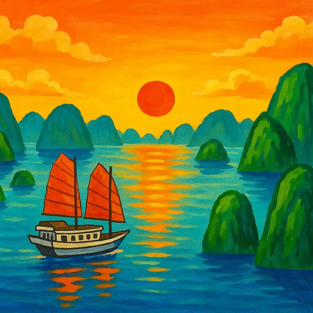 tranh vẽ phong cảnh vịnh hạ long 