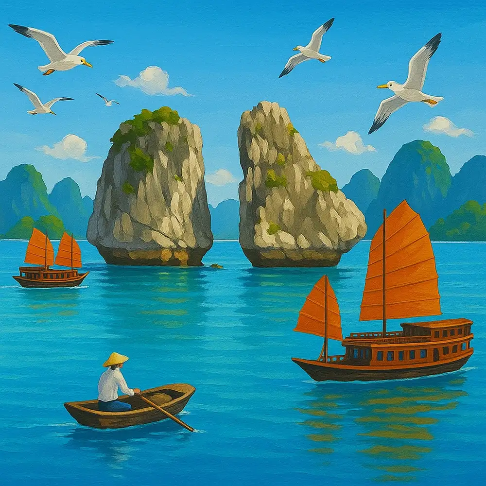 tranh vẽ vịnh hạ long khổ lớn 