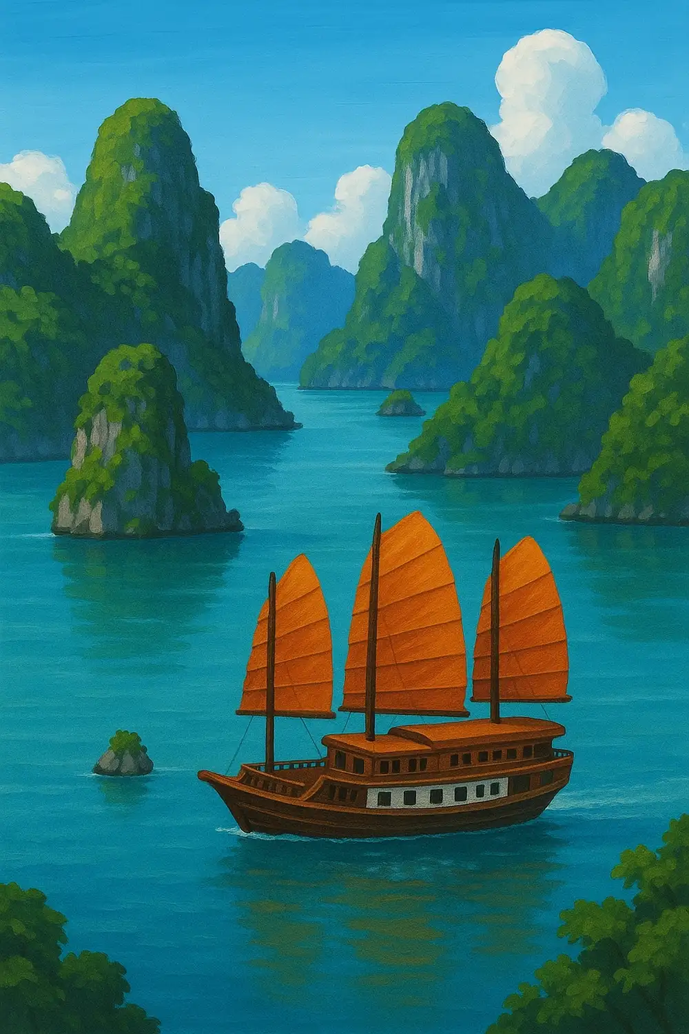 tranh vẽ vịnh hạ long chi tiết 