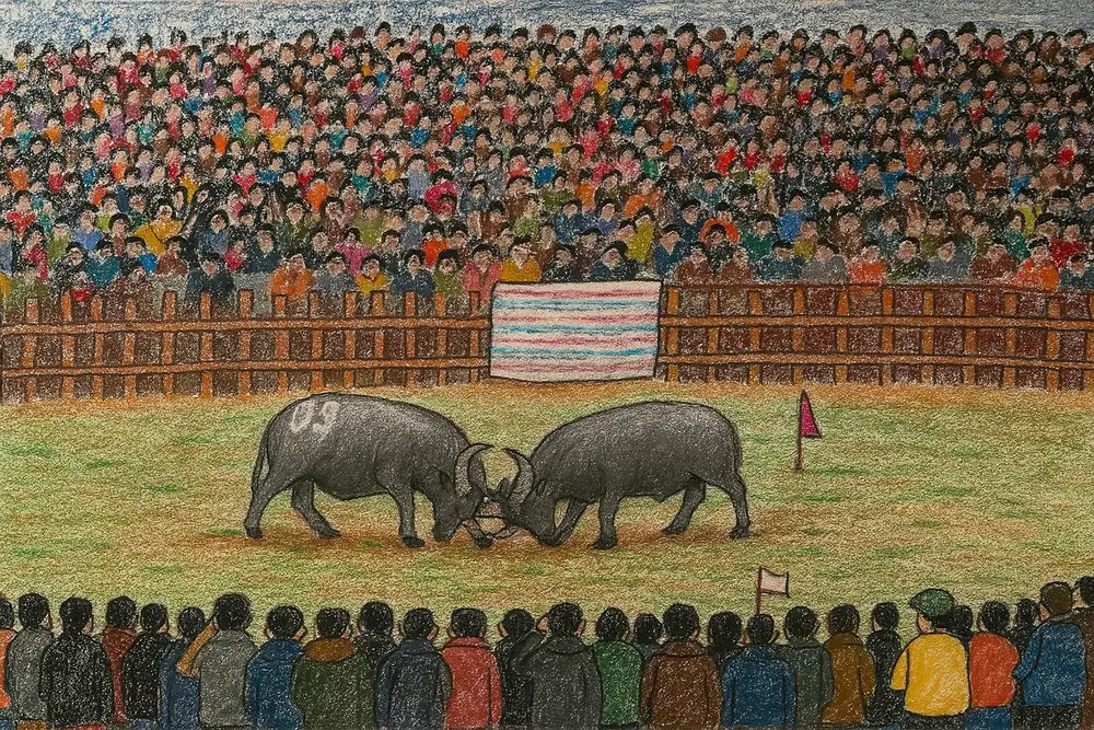 tranh vẽ chọi trâu thể hiện nét văn hóa truyền thống 