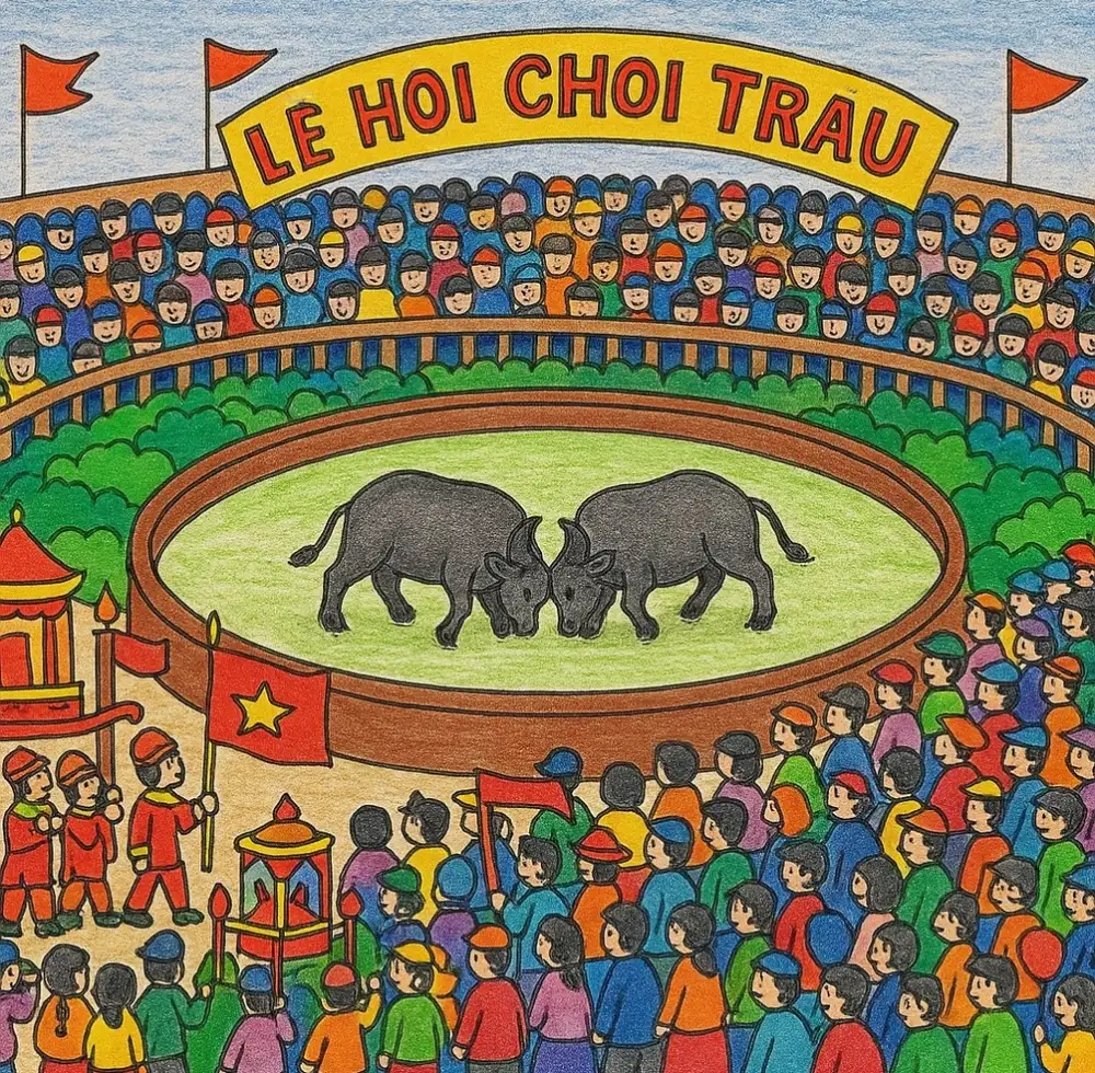 những bức vẽ tranh lễ hội chọi trâu đẹp nhất 