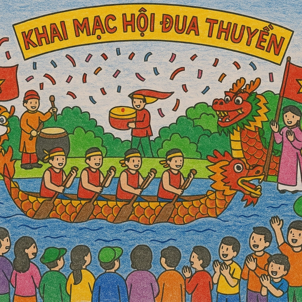 vẽ tranh lễ hội đua thuyền đẹp 