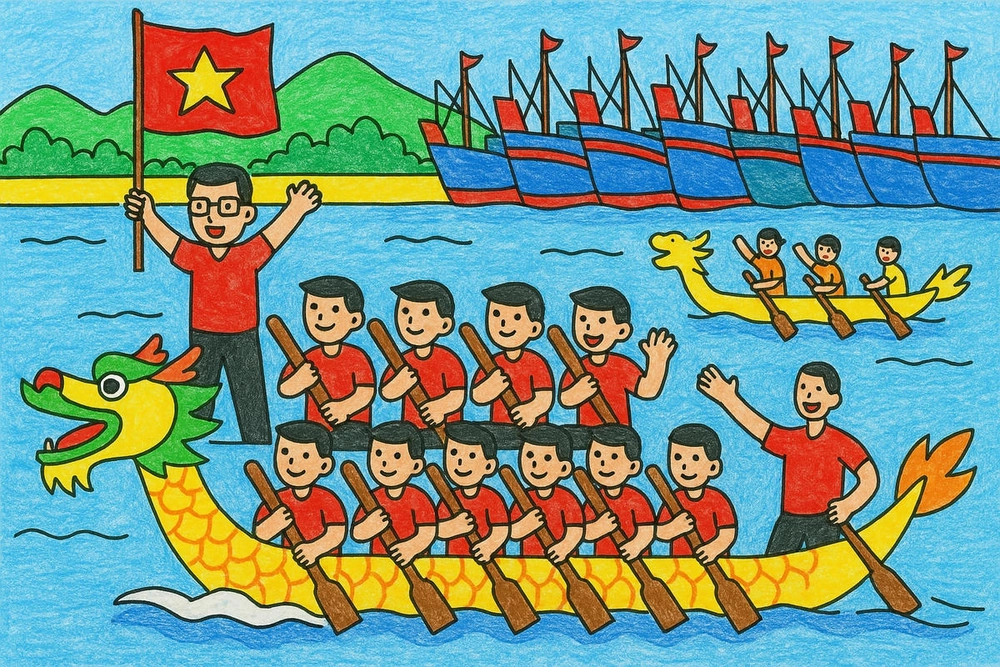 tranh vẽ đua thuyền truyền thống Việt Nam 