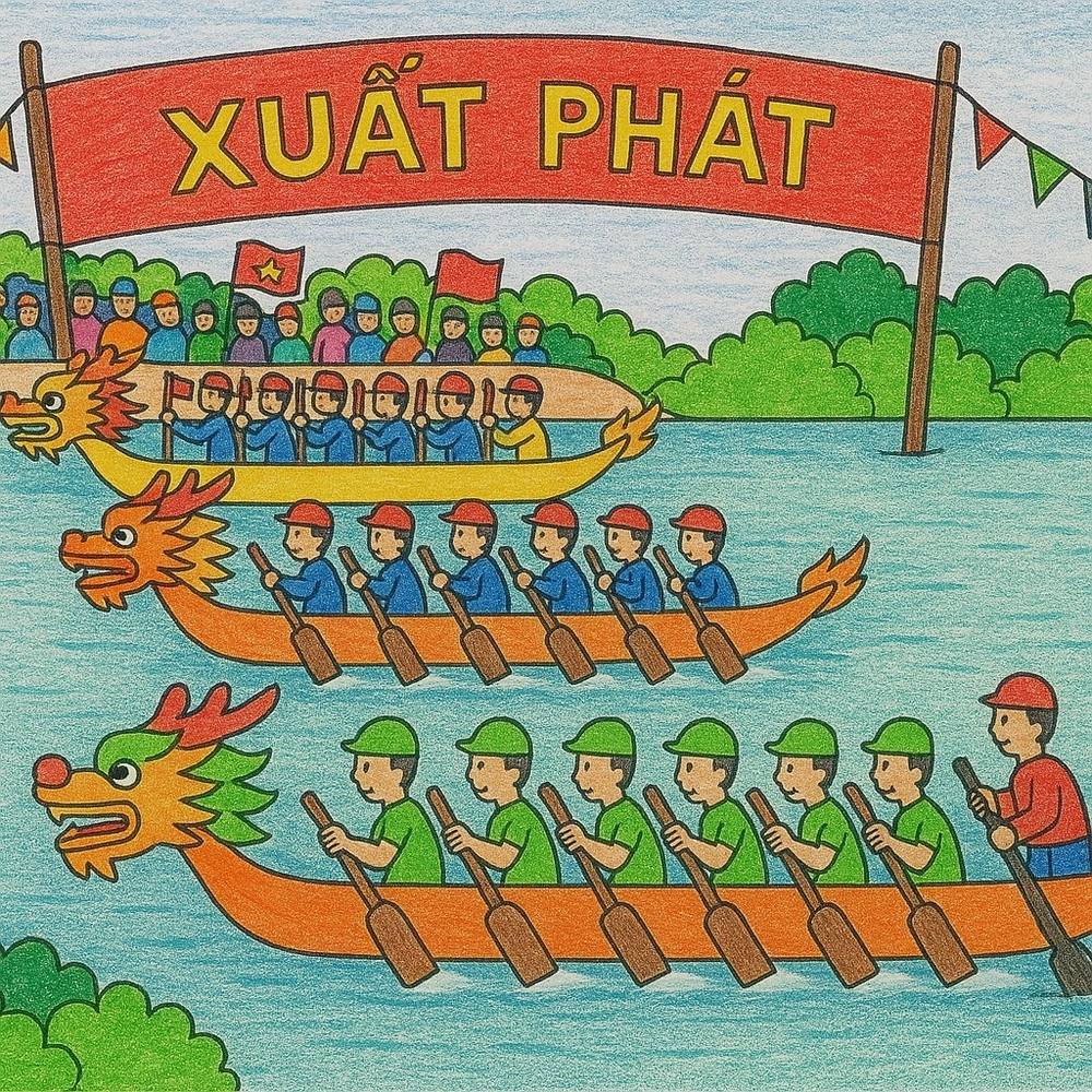 vẽ tranh lễ hội đua thuyền sôi động 