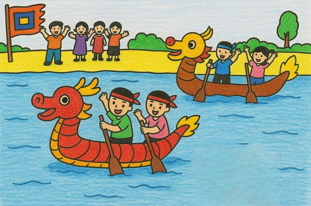 vẽ tranh đua thuyền lớp 6 đơn giản 