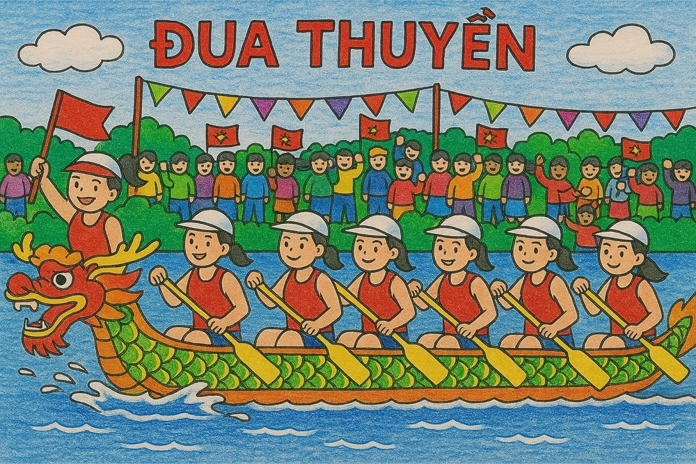 tranh vẽ đua thuyền truyền thống 