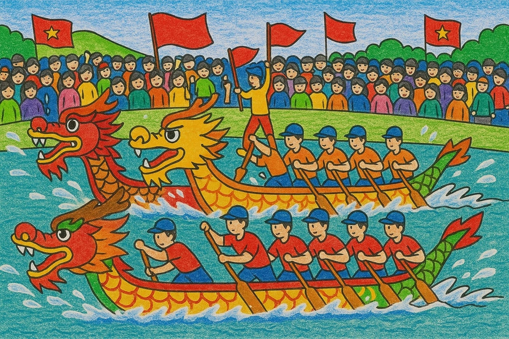 tranh vẽ đua thuyền rồng độc đáo 