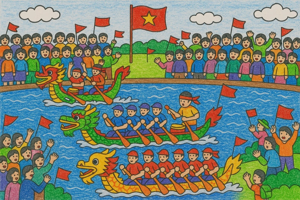 vẽ tranh đua thuyền đơn giản cho bé 