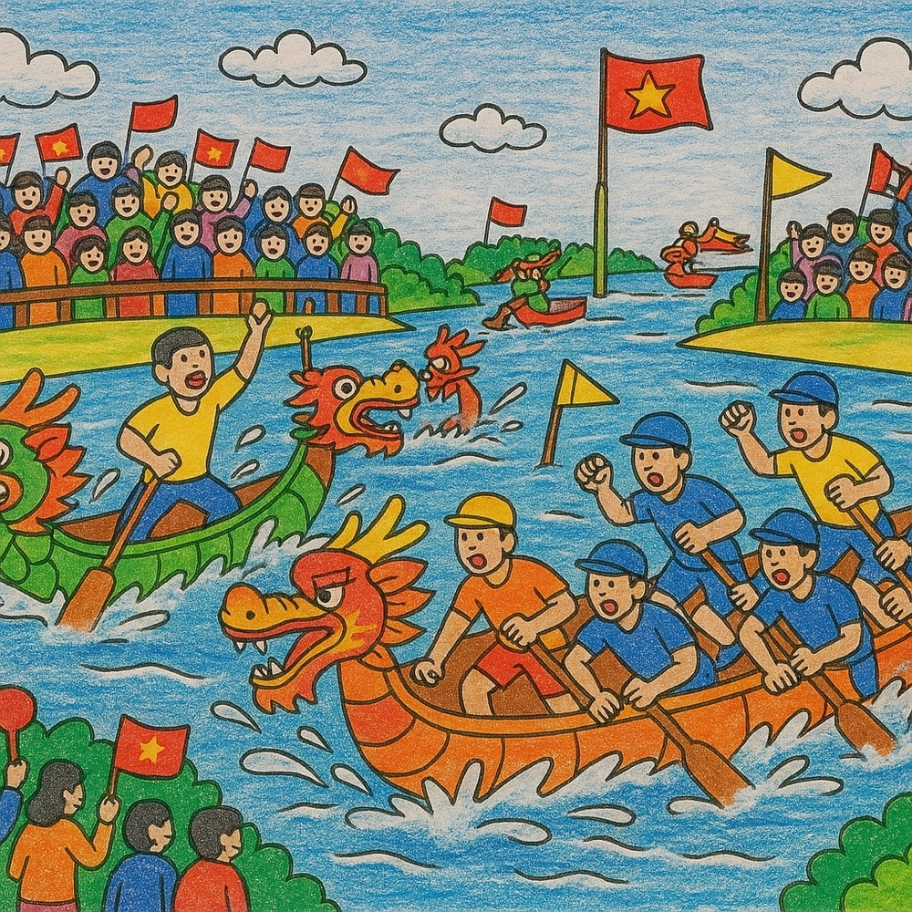 vẽ tranh đua thuyền lớp 6 dễ vẽ 