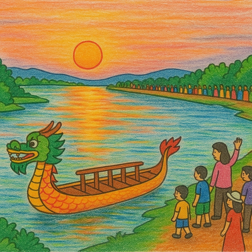 vẽ tranh đua thuyền rồng sinh động 