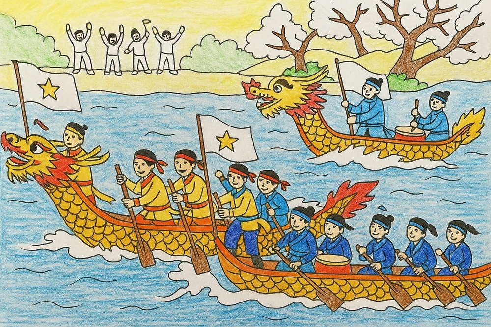vẽ tranh lễ hội đua thuyền lớp 6 