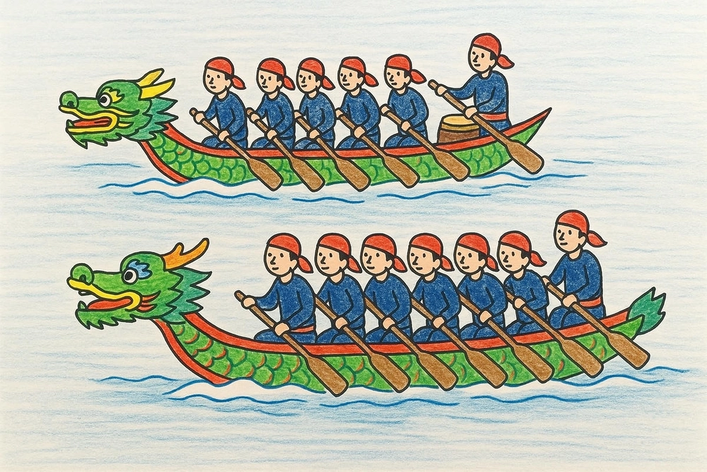 tranh vẽ thuyền thúng đua thuyền 