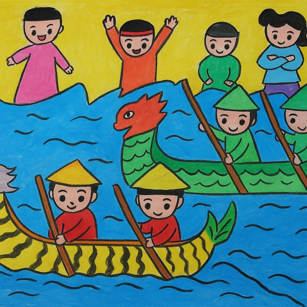 vẽ tranh đua thuyền đơn giản cho học sinh 