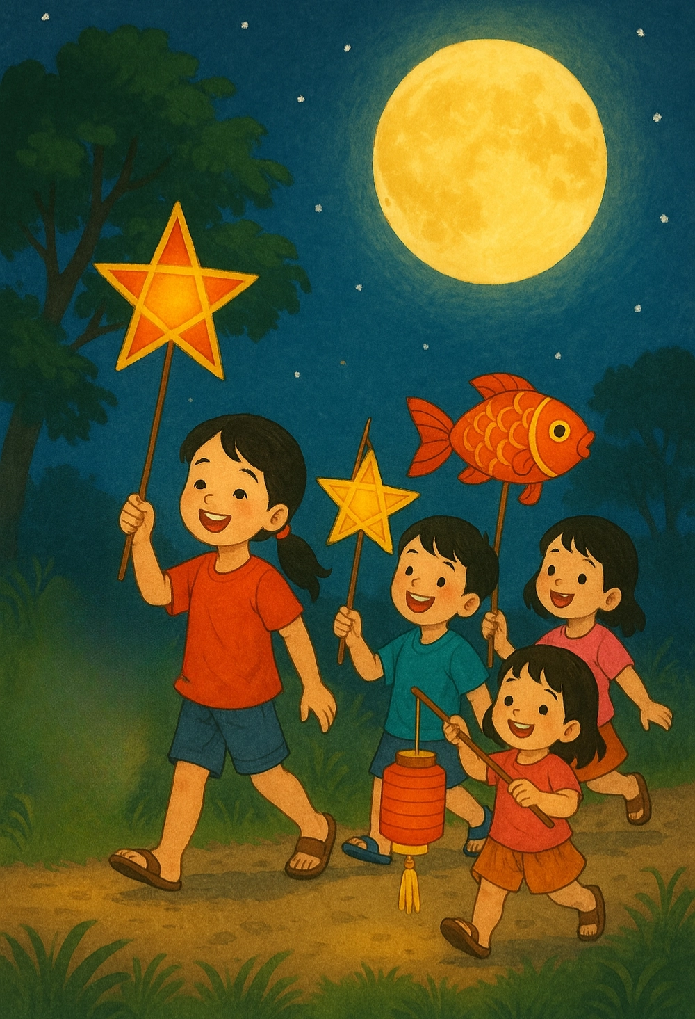 vẽ tranh trung thu đẹp nhất đêm rằm 