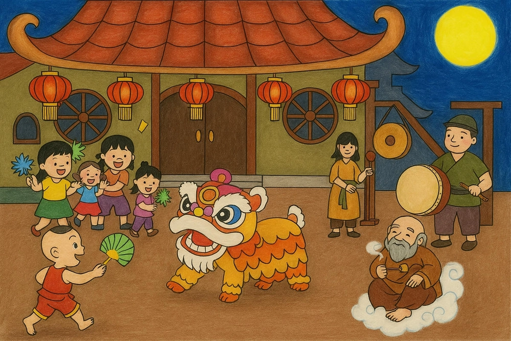 vẽ tranh lễ hội trung thu có bánh nướng 