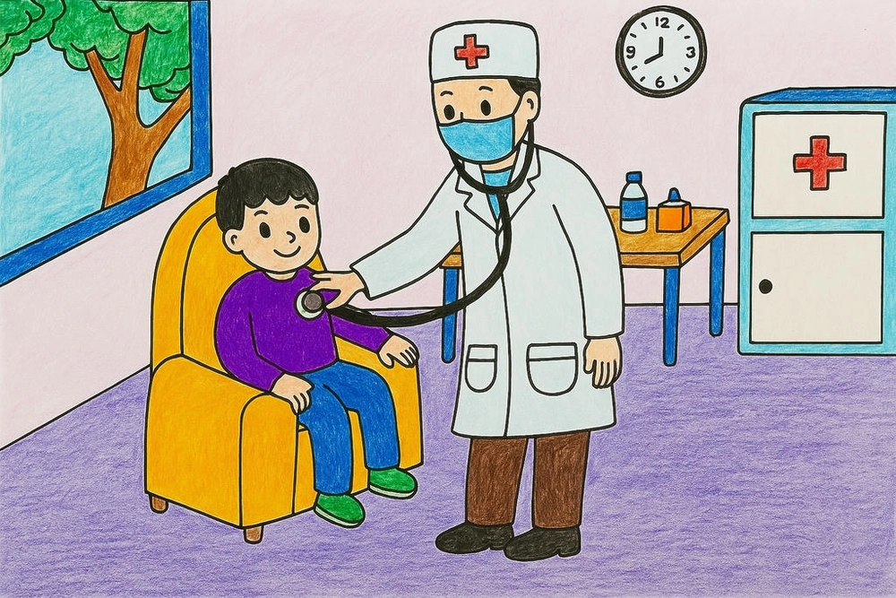 vẽ tranh về nghề bác sĩ đang khám bệnh 