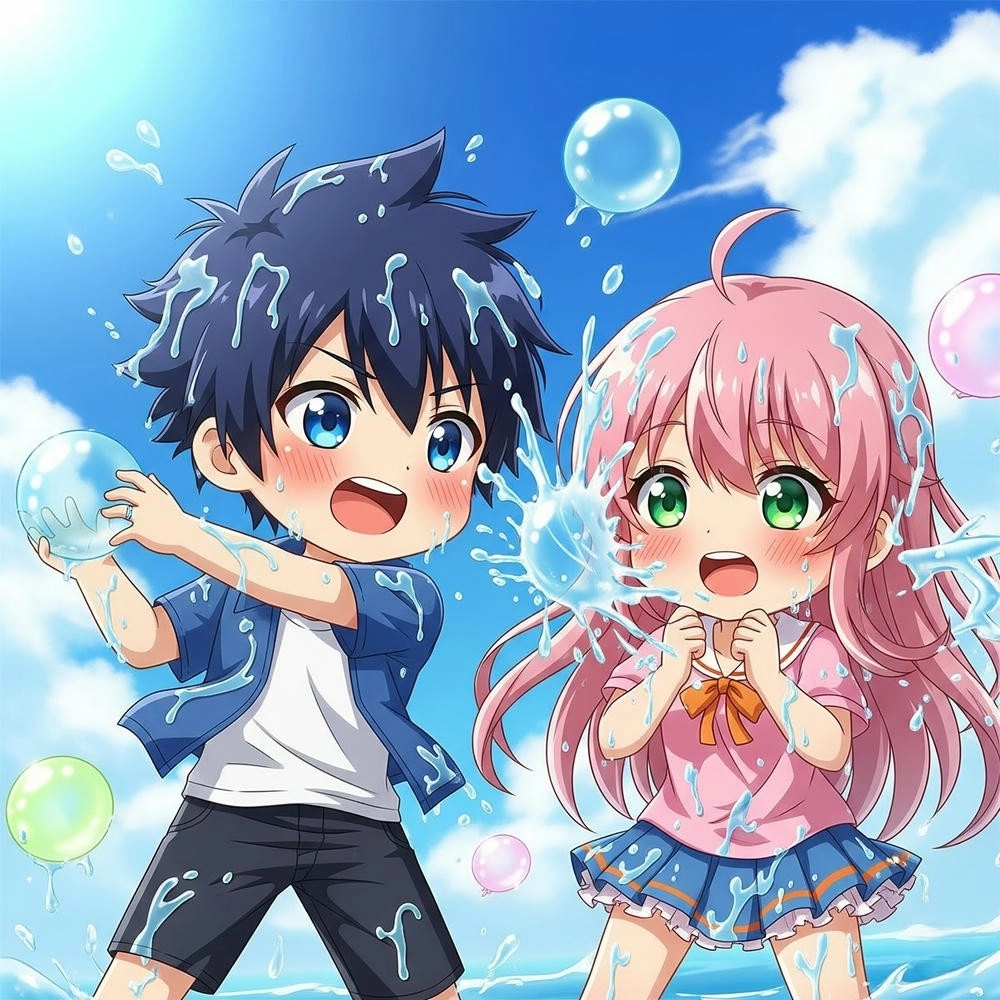 cặp đôi chibi cute tạo dáng 