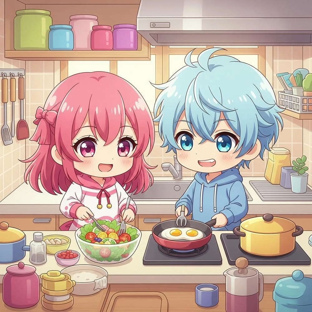 ảnh cặp đôi anime chibi cute ngồi cạnh nhau