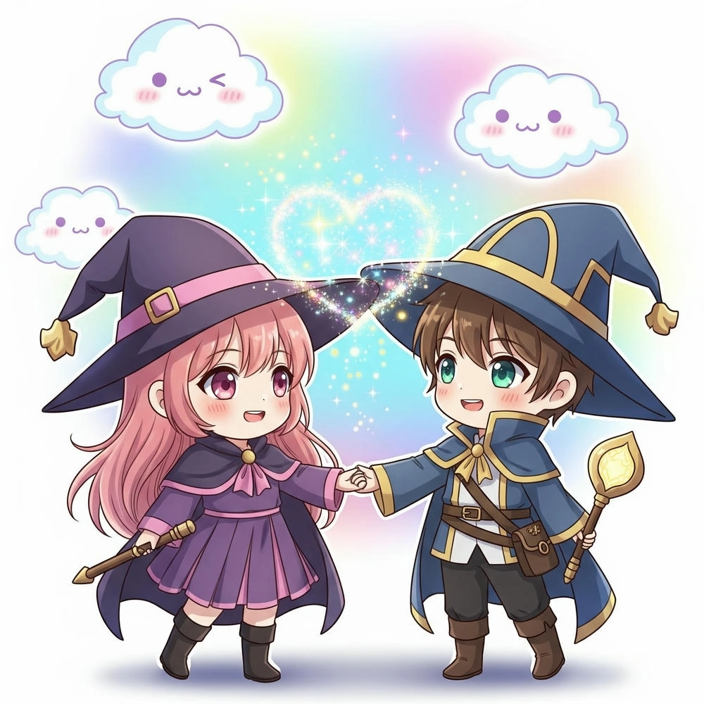ảnh chibi cặp đôi cùng mặc áo đôi 