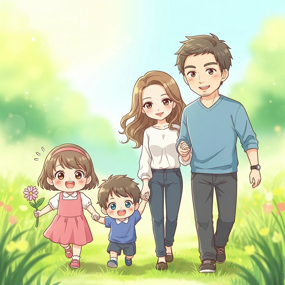 ảnh gia đình chibi dễ thương 