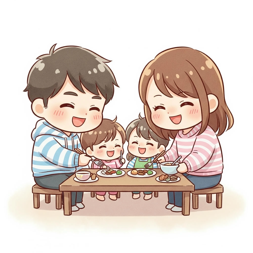 ảnh gia đình 4 người phong cách chibi 