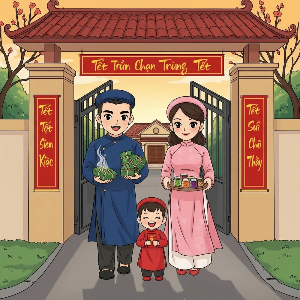 hình ảnh gia đình tết theo phong cách chibi 