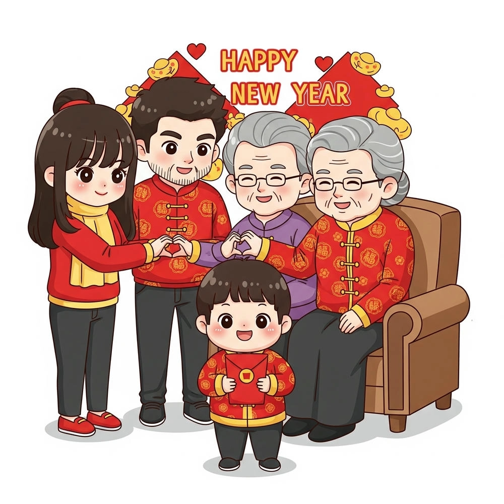 hình ảnh chibi gia đình 5 người đáng yêu 