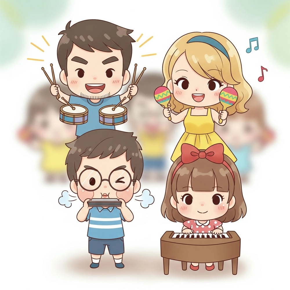 hình ảnh gia đình chibi 4 người đẹp 