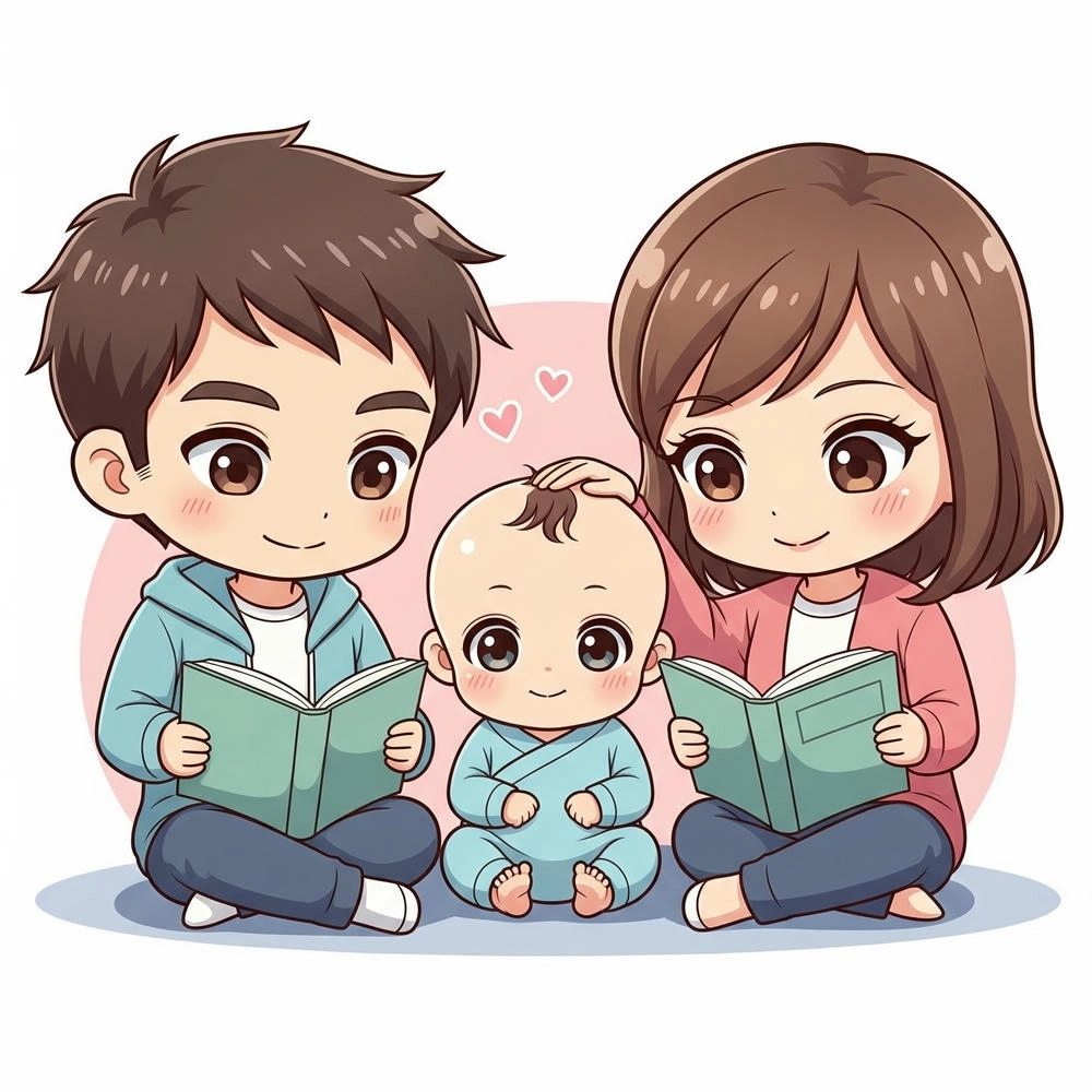 hình ảnh gia đình chibi cute 3 người 