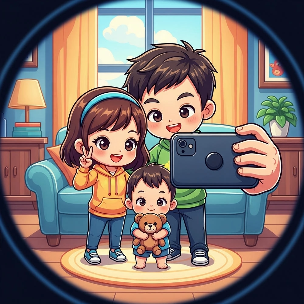 tranh chibi gia đình nhỏ xinh 3 người 