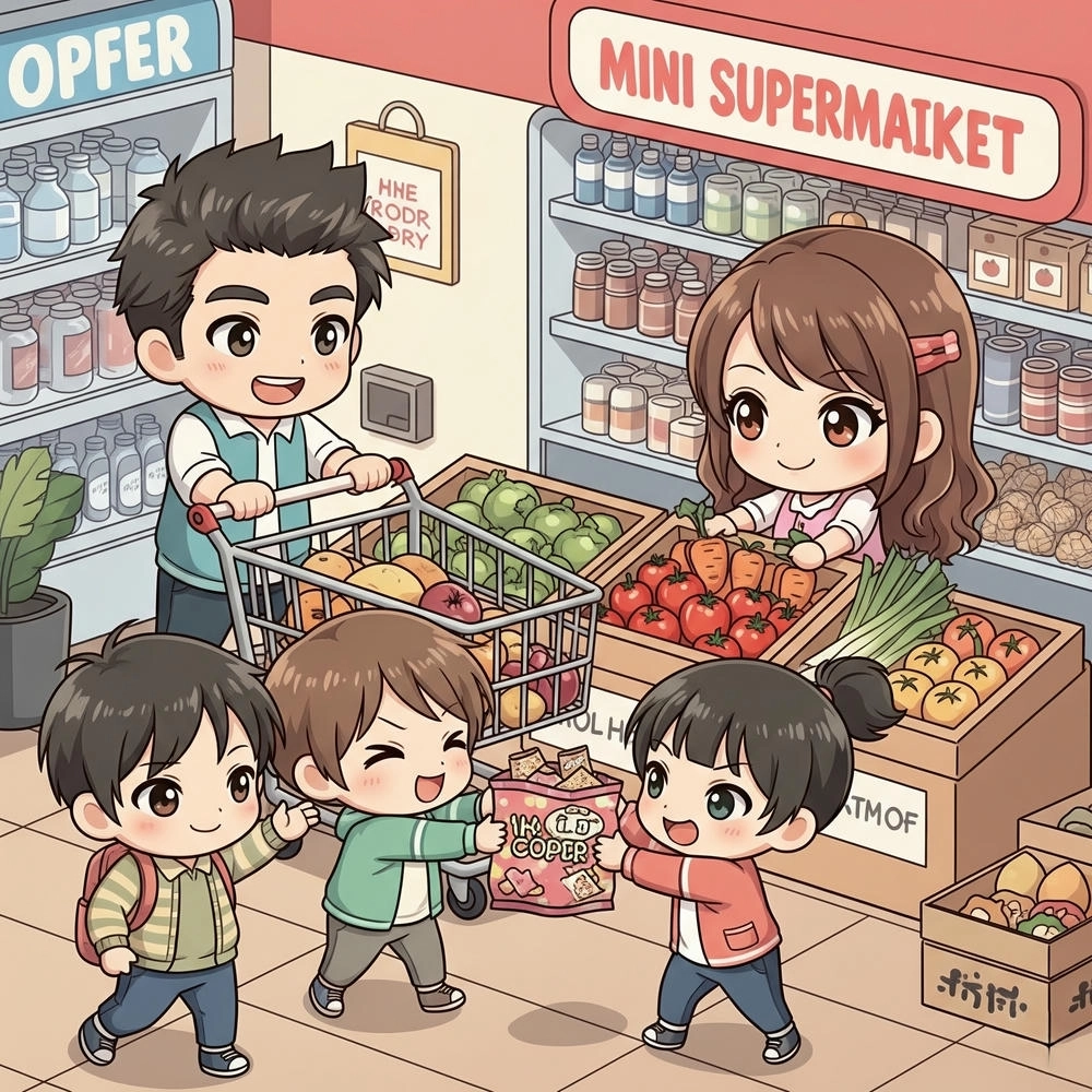 hình ảnh gia đình 5 người chibi cute 