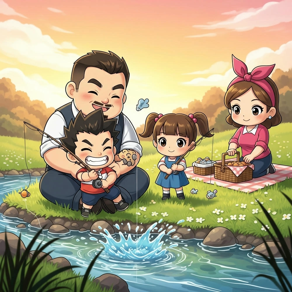 ảnh gia đình chibi 4 thành viên 