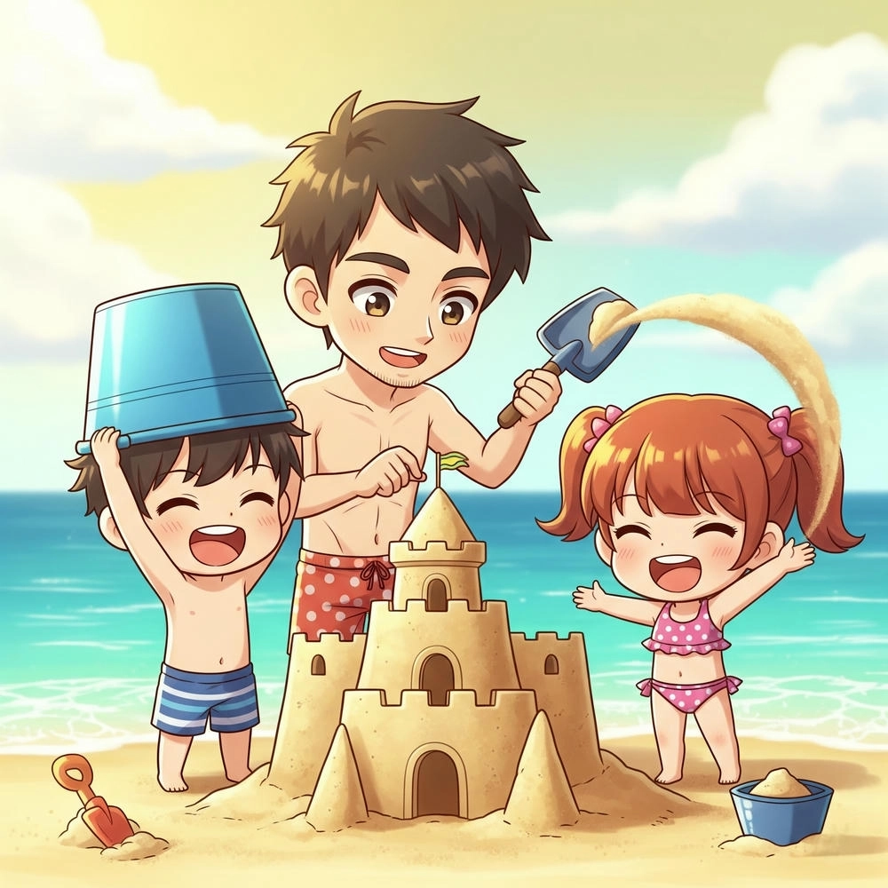 hình vẽ chibi gia đình 3 thành viên thân mật 