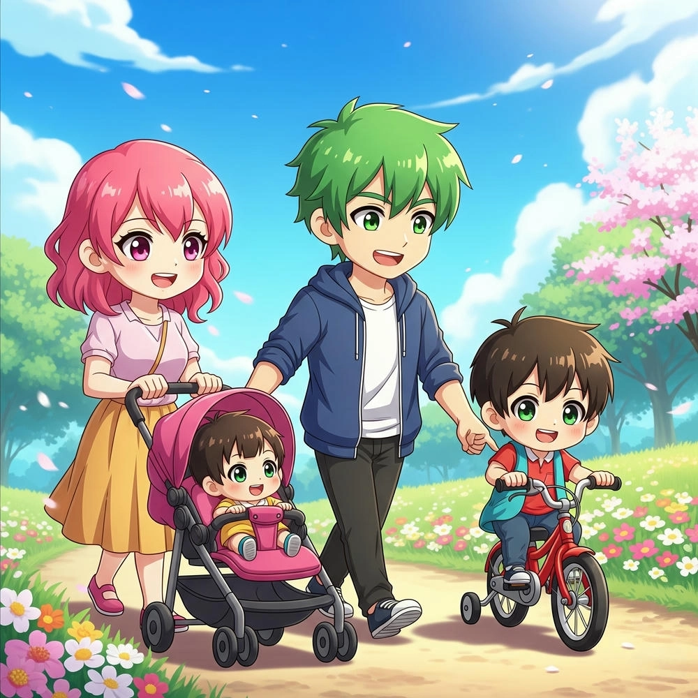 hình ảnh gia đình 4 người chibi cute 
