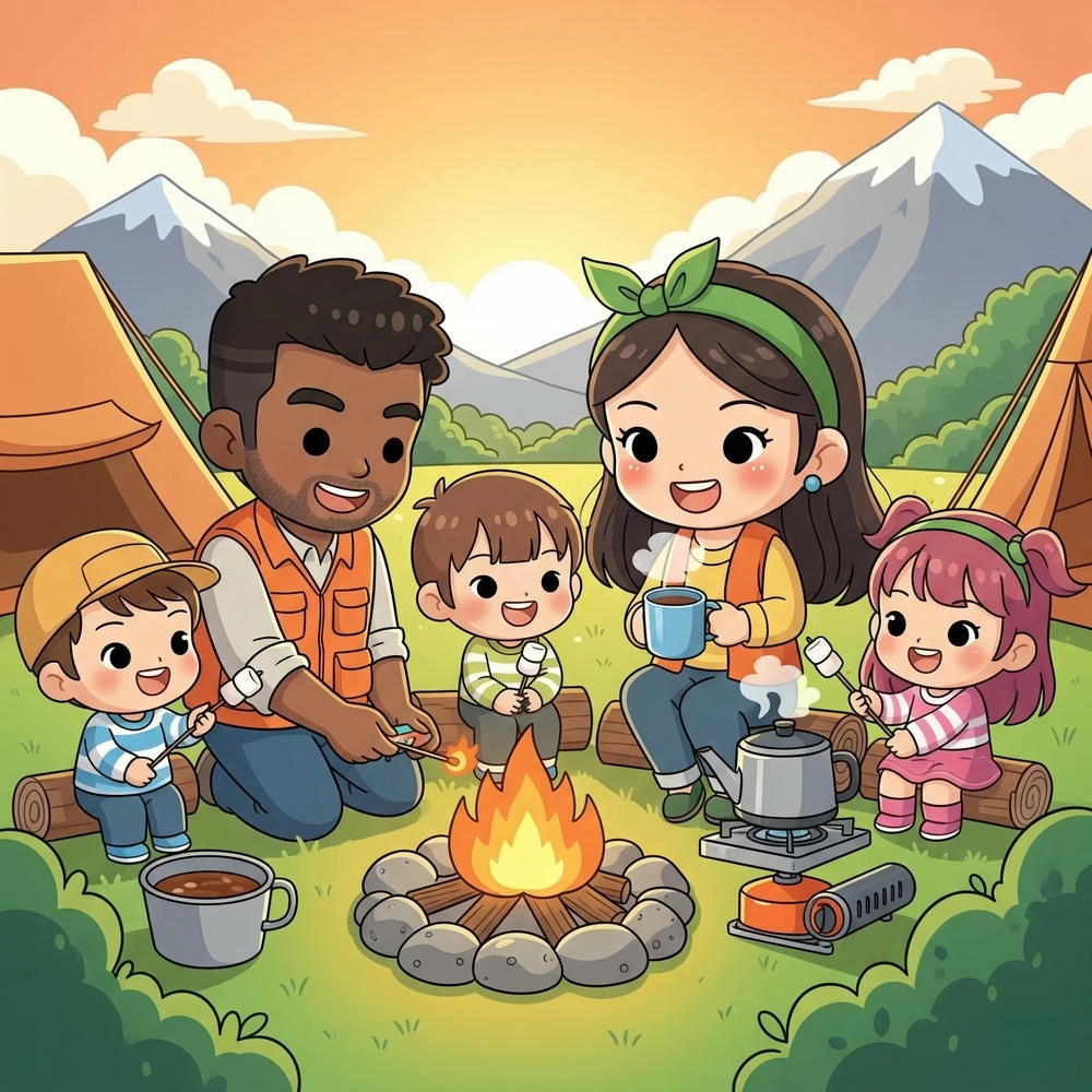 ảnh gia đình 5 người chibi 