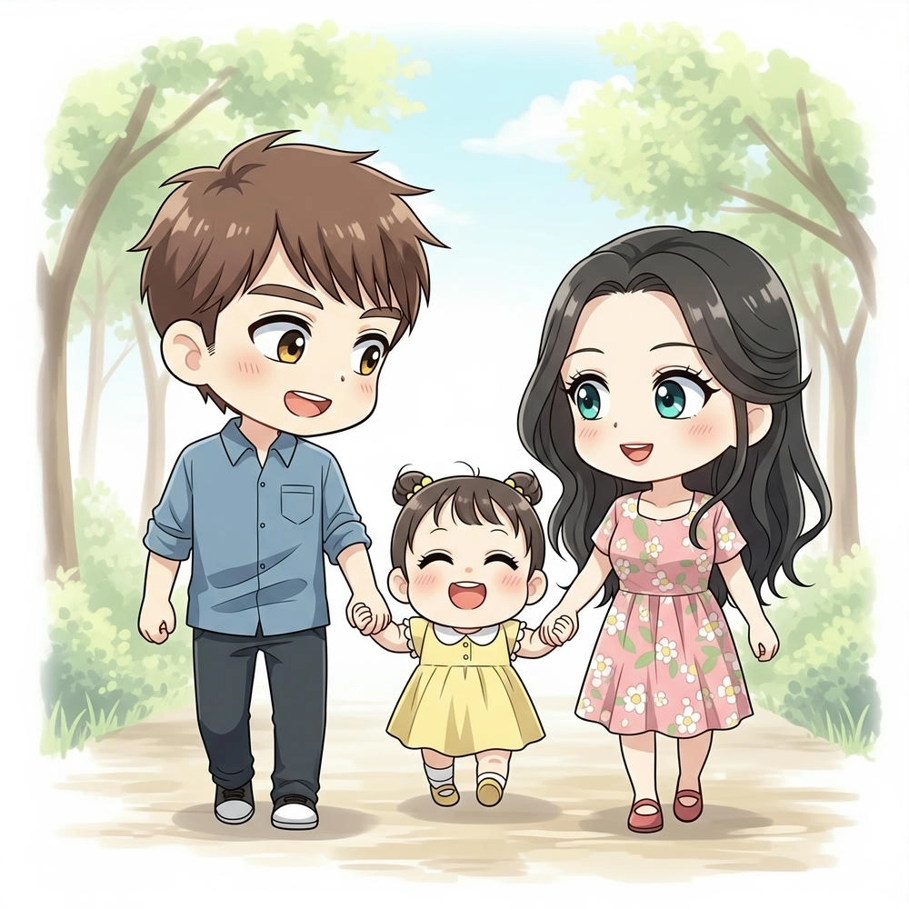 hình ảnh chibi gia đình 3 thành viên 