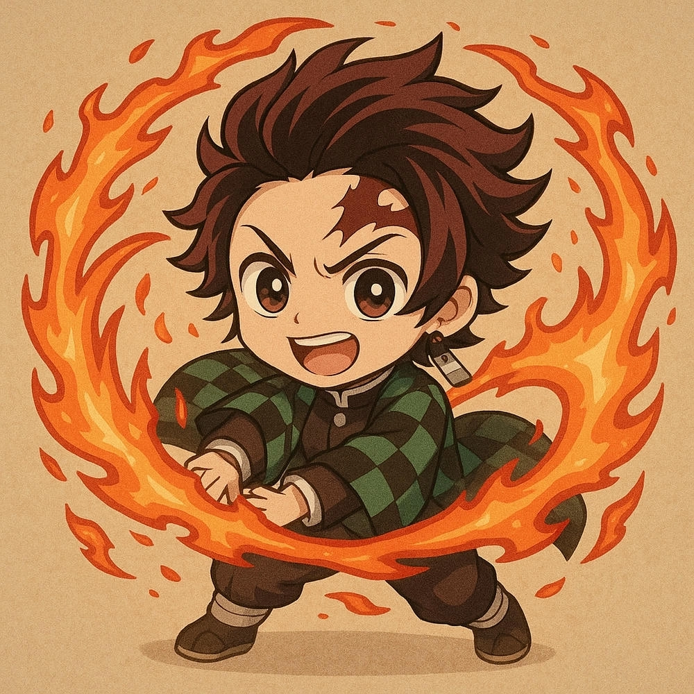 tanjiro chibi ngầu phong cách chiến đấu 