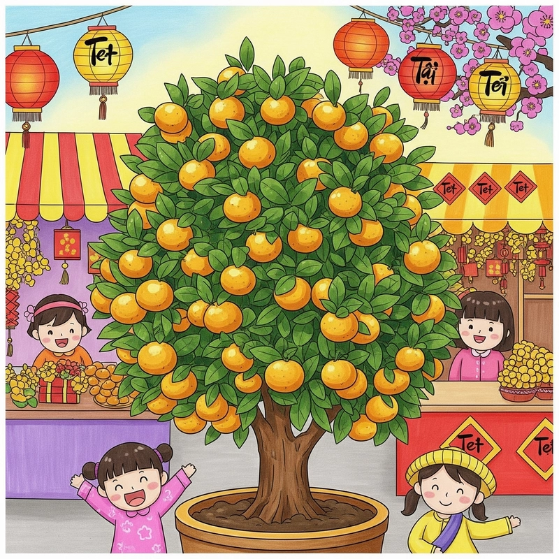 tô màu cây quất đón tết