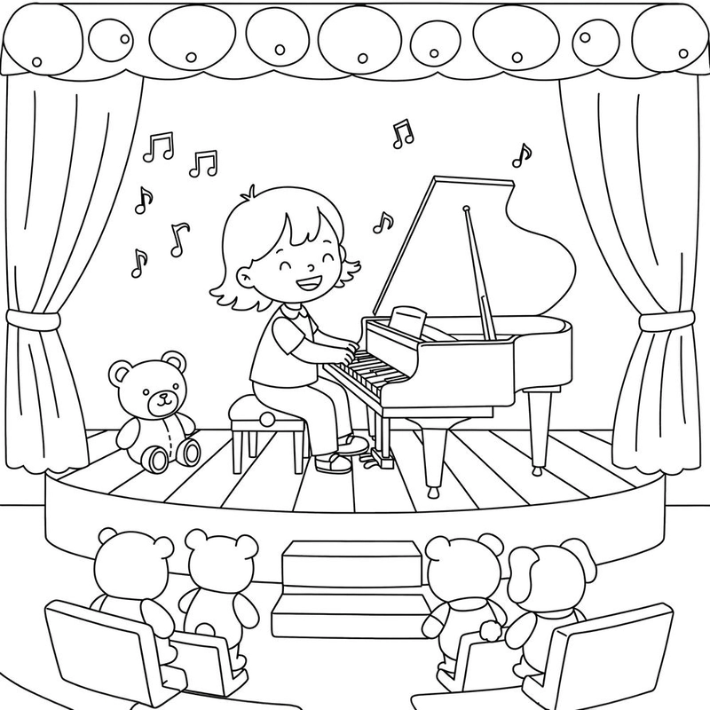 Tô màu tranh đàn piano đơn giản cho bé